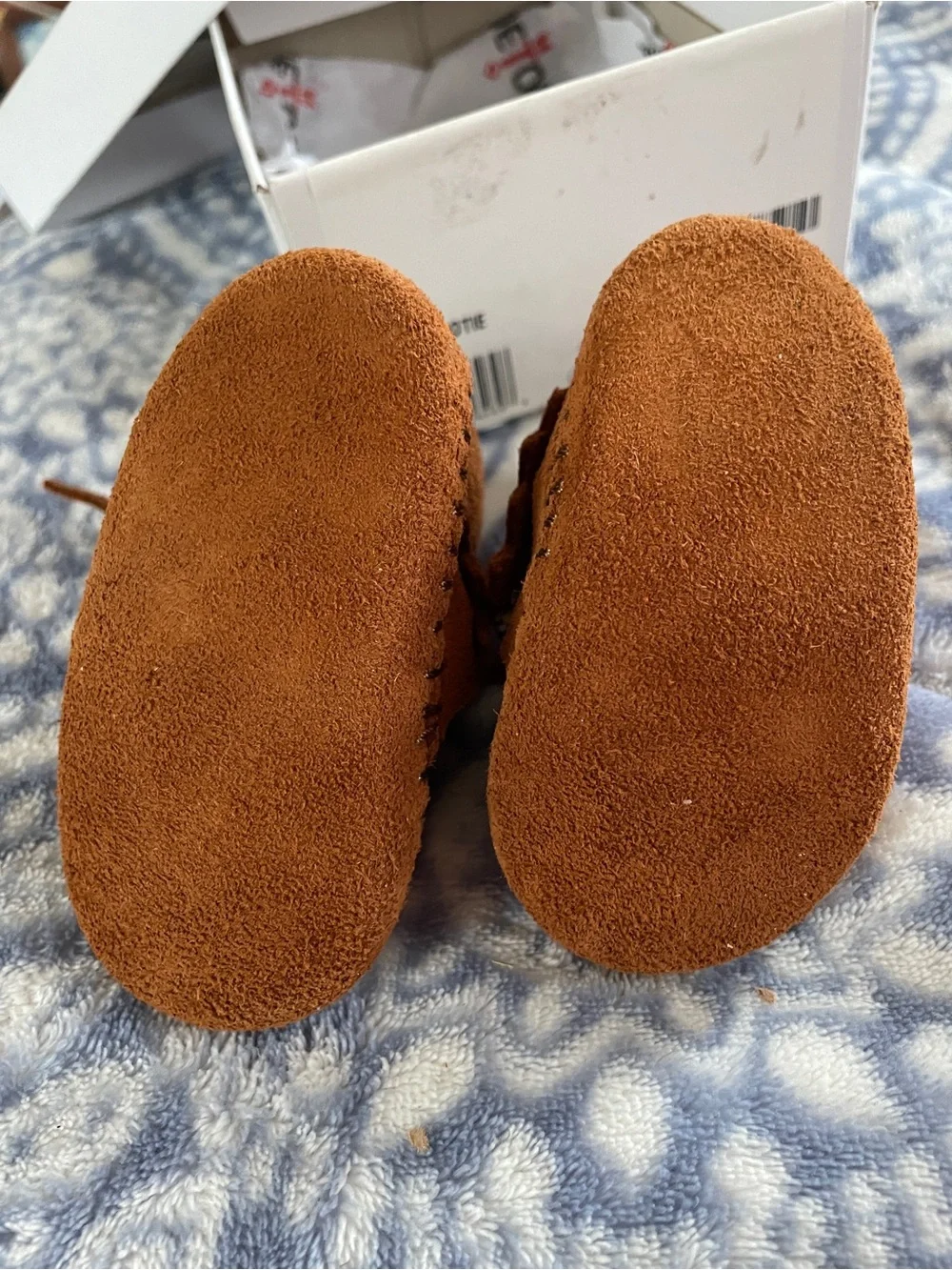 Infant Brown Suede Braid Bootie - Cozy Baby Moccasins Minnetonka